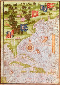 F.52v Florida és az Antillák térképe, a „Cosmographia Universelle”, 1555